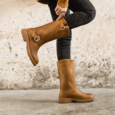 Crazy Horse Stiefeletten Western Cowboystiefel Retro Reitstiefel Kurz Plüsch Kaffee/Braun/Schwarz